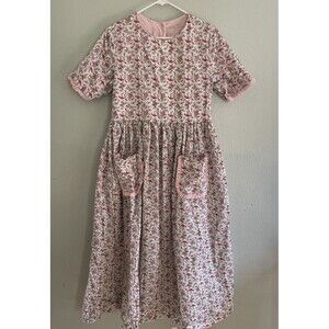 Vintage Cottage Core Prairie Floral Dress Pink Pockets Long Ruffle Handmade M
